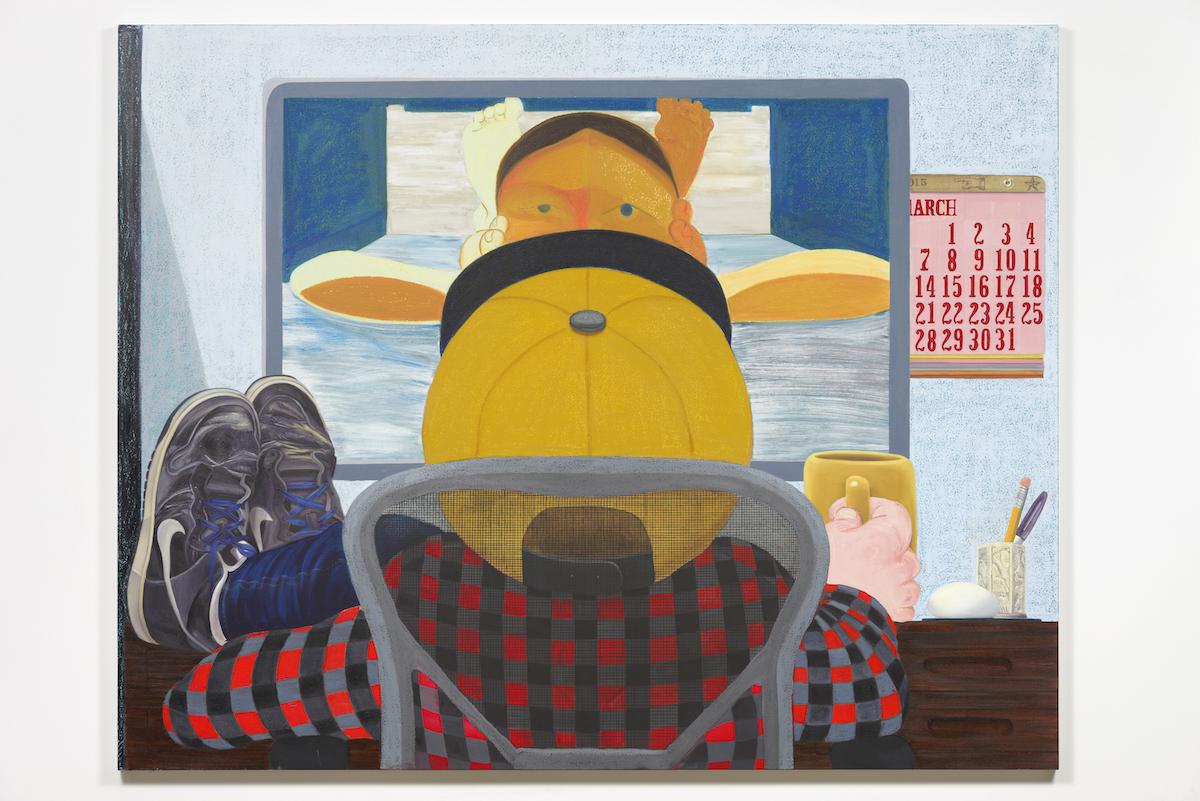 Nicole Eisenman (b. 1965, Verdun, France; lives in Brooklyn, NY), Long Distance, 2015. Oil on canvas; 65 × 82 in. (165.1 × 208.3 cm). Private Collection, NY, courtesy Anton Kern Gallery. Image courtesy Hauser & Wirth.
