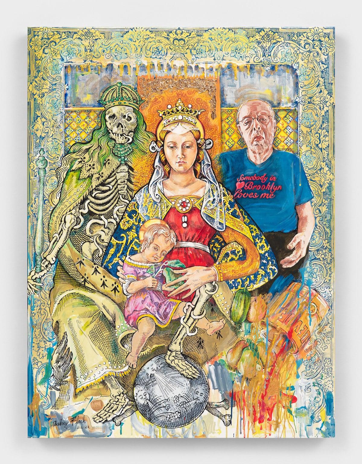 Audrey Flack, Madonna della Candeletta (Someone in Brooklyn Loves Me), 2021–22/ Acrylic and mixed media on canvas. 40 x 30 in. (101.6 x 76.2 cm)