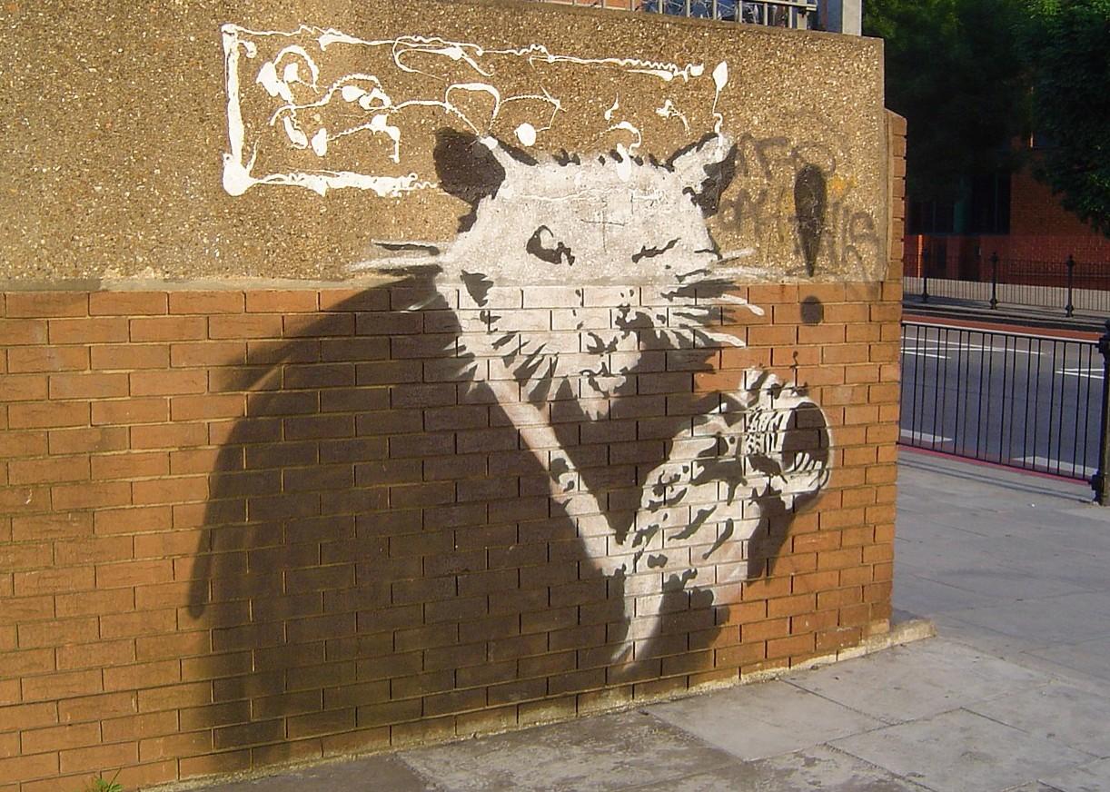 Banksy rat as paparazzi mural