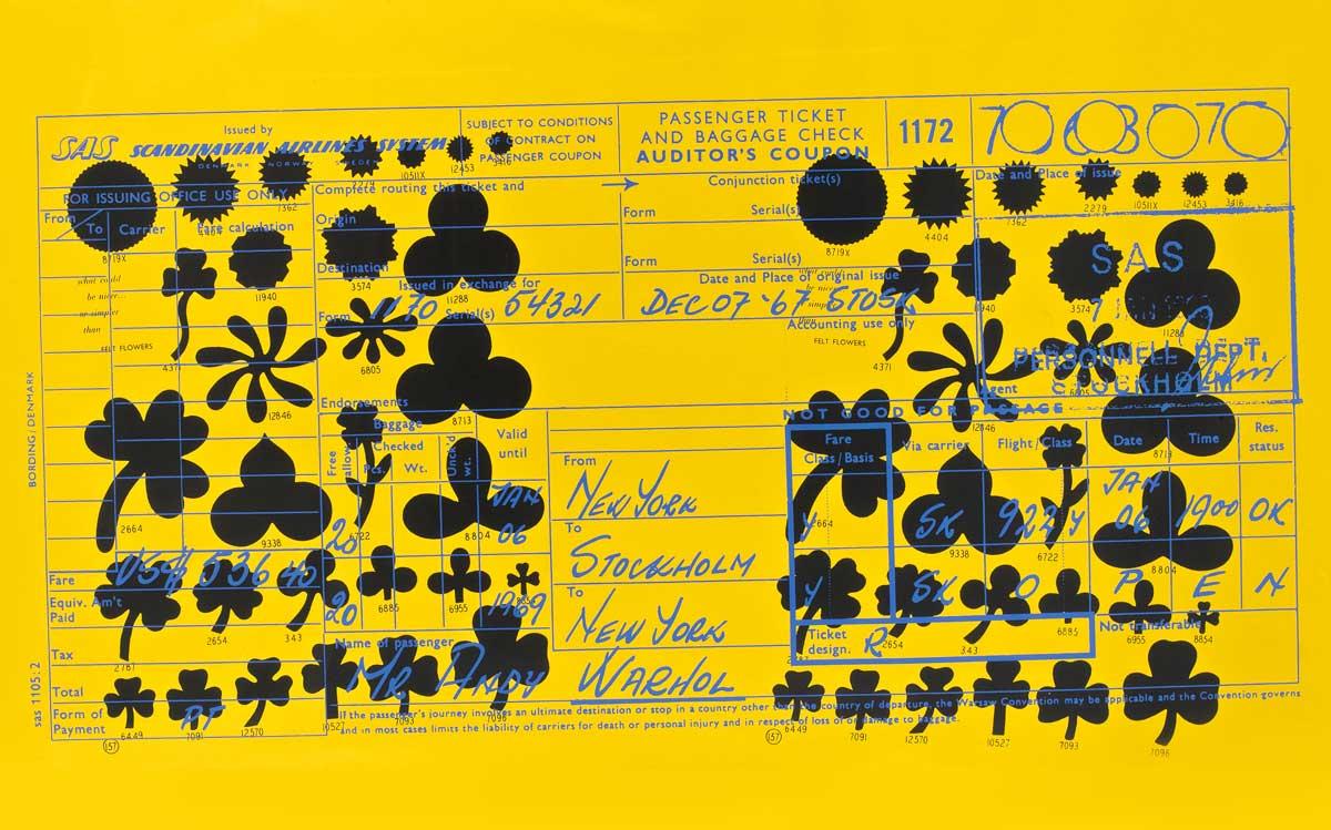 Andy Warhol, SAS Passenger Ticket, 1968, color print.