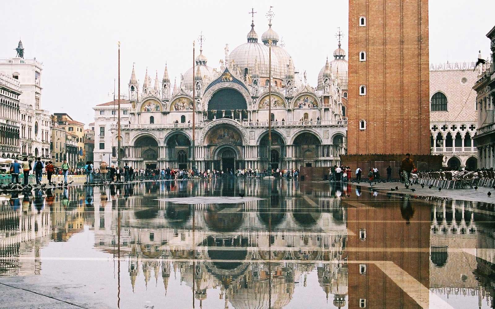 Flooding of the Basilica San Marco in Venice, Italy. 