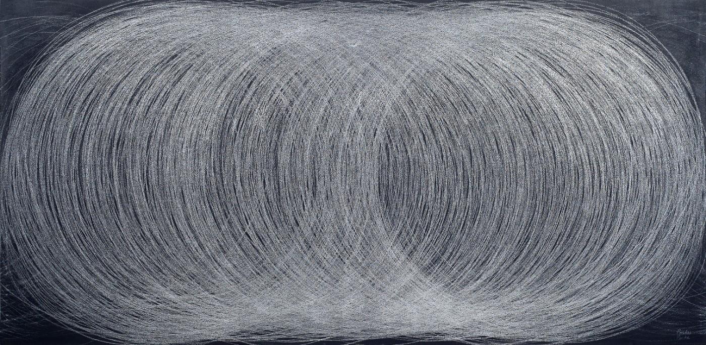 Leslie Parke, Conversations with Giotto, Silver pencil, chalk, chalkboard paint on canvas