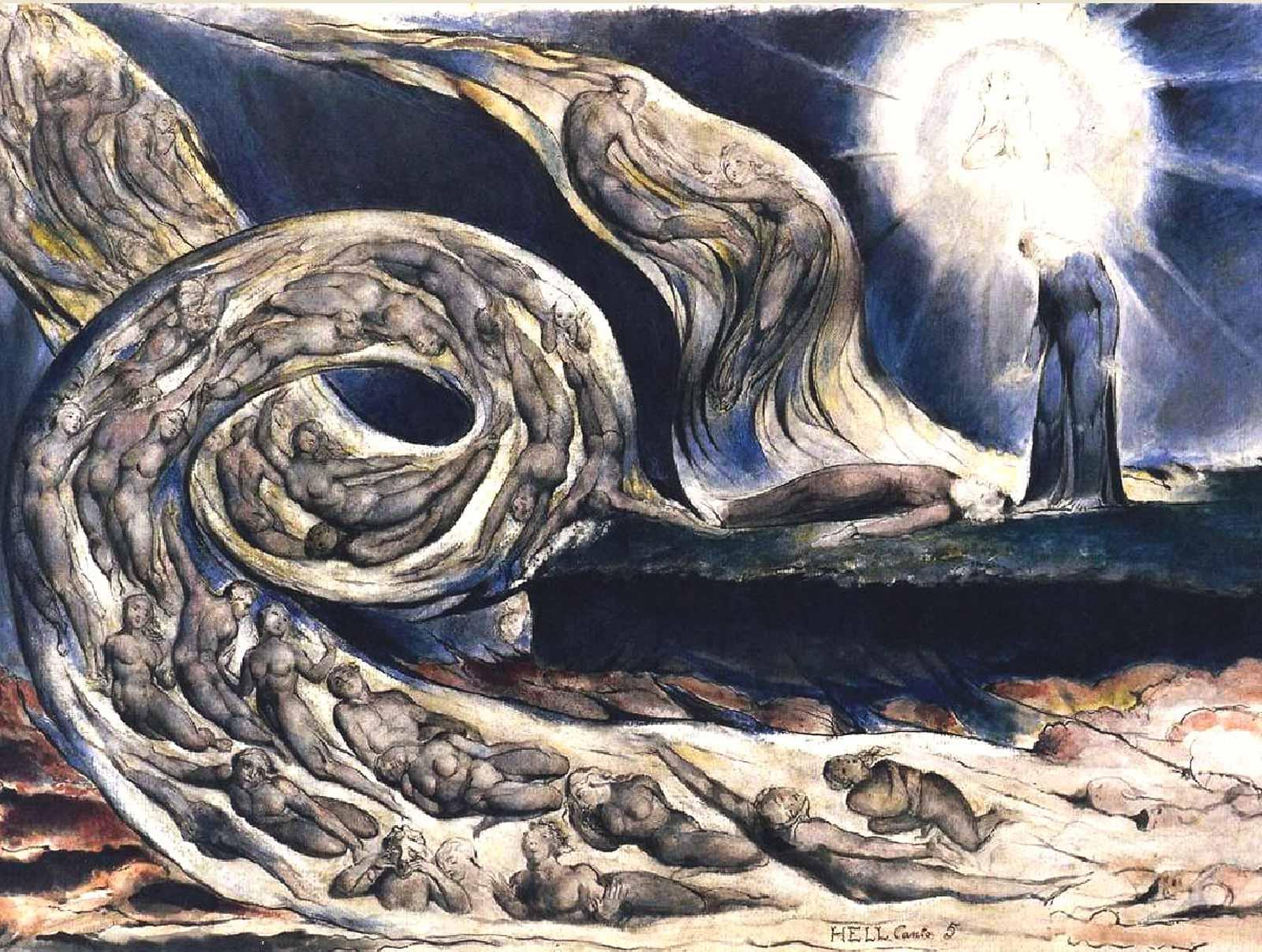 William Blake, The Lovers' Whirlwind, Francesca da Rimini and Paolo Malatesta