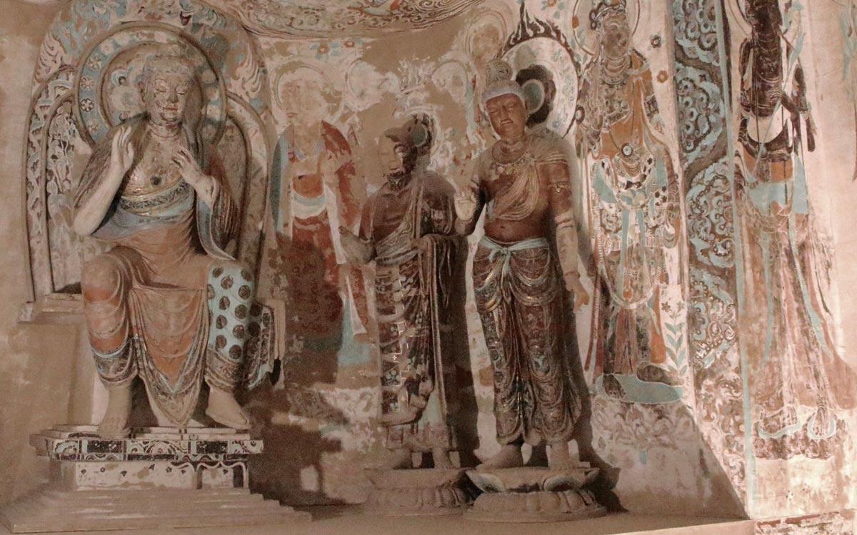 Faux Mogao caves assembled for the 2016 show at the Getty Center. 