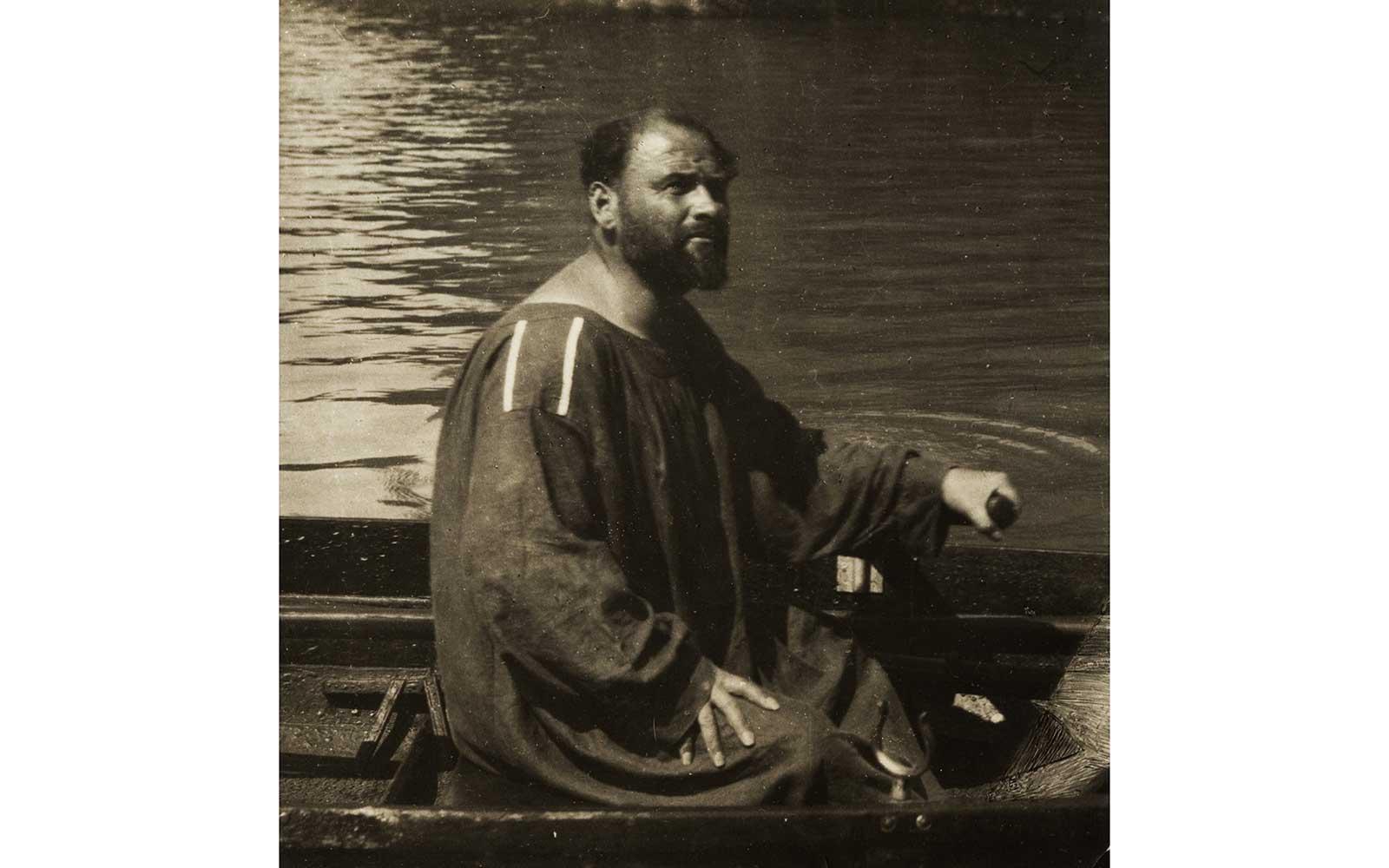 Emma Bacher-Teschner (Née Paulick), Gustav Klimt in a row boat in front of the Villa Paulick,  1909.