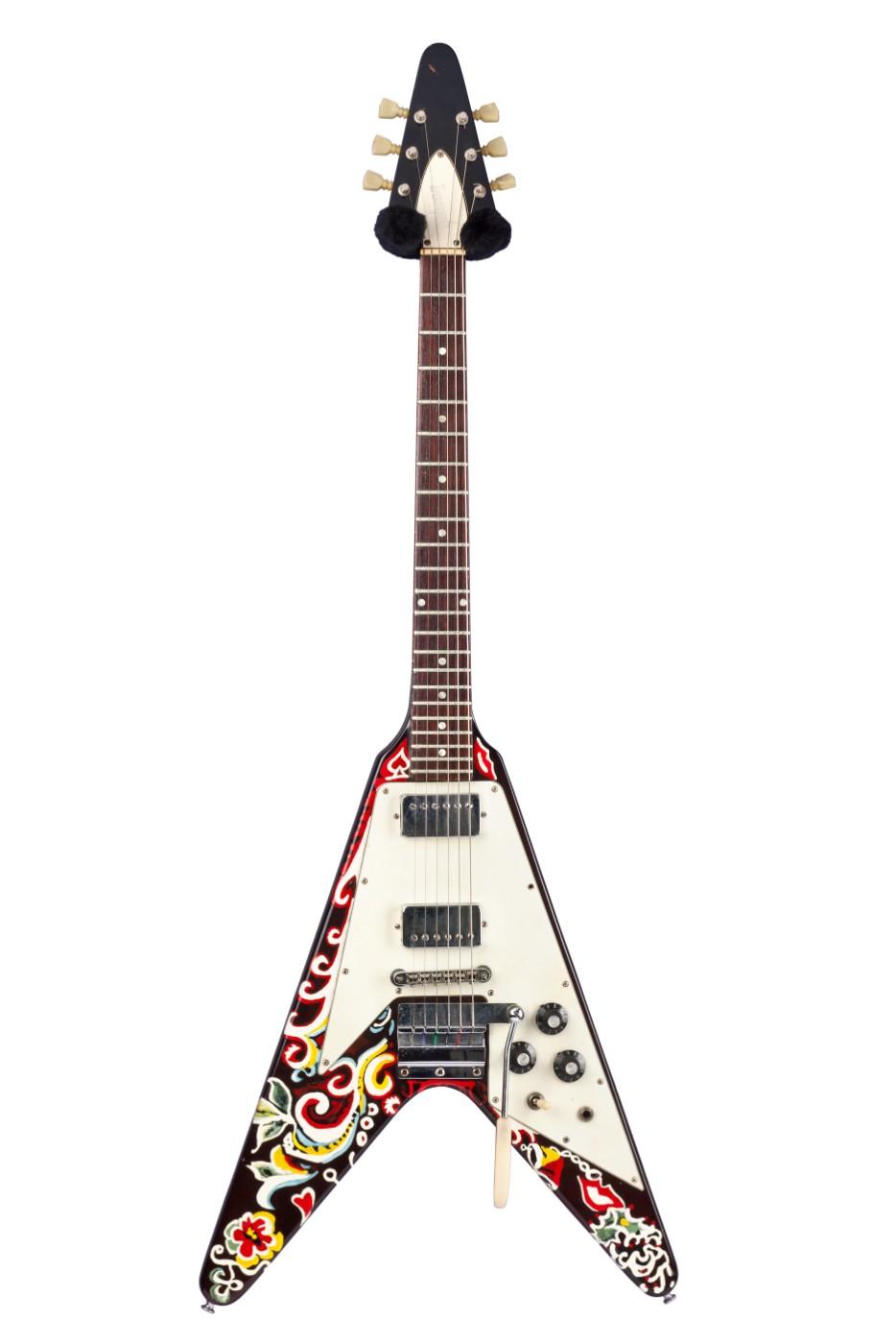 Jimi Hendrix owned and played this Gibson Flying V extensively from 1967 to 1969. Hendrix painted the instrument himself using nail polish.