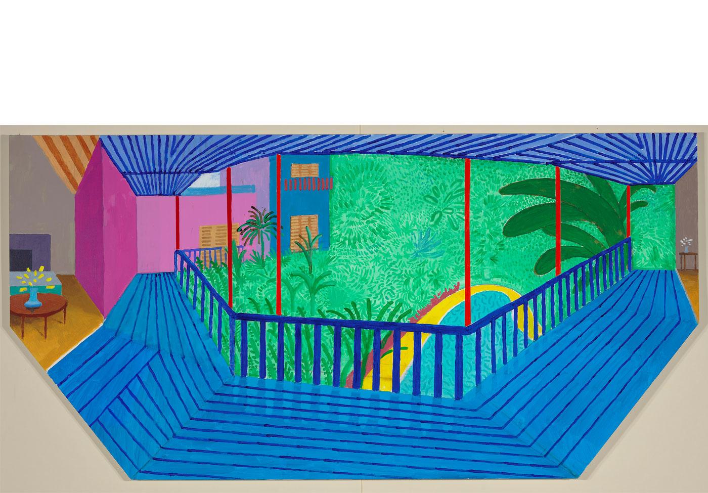 A Bigger Interior with Blue Terrace by David Hockney, 2017. 