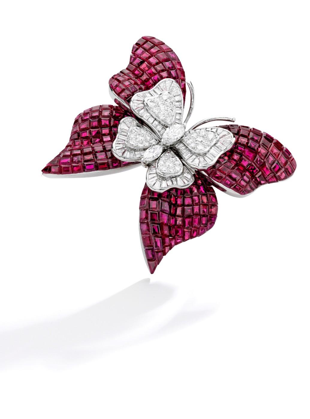 Mystery-Set Ruby and Diamond Butterfly Brooch by Van Cleef & Arpels