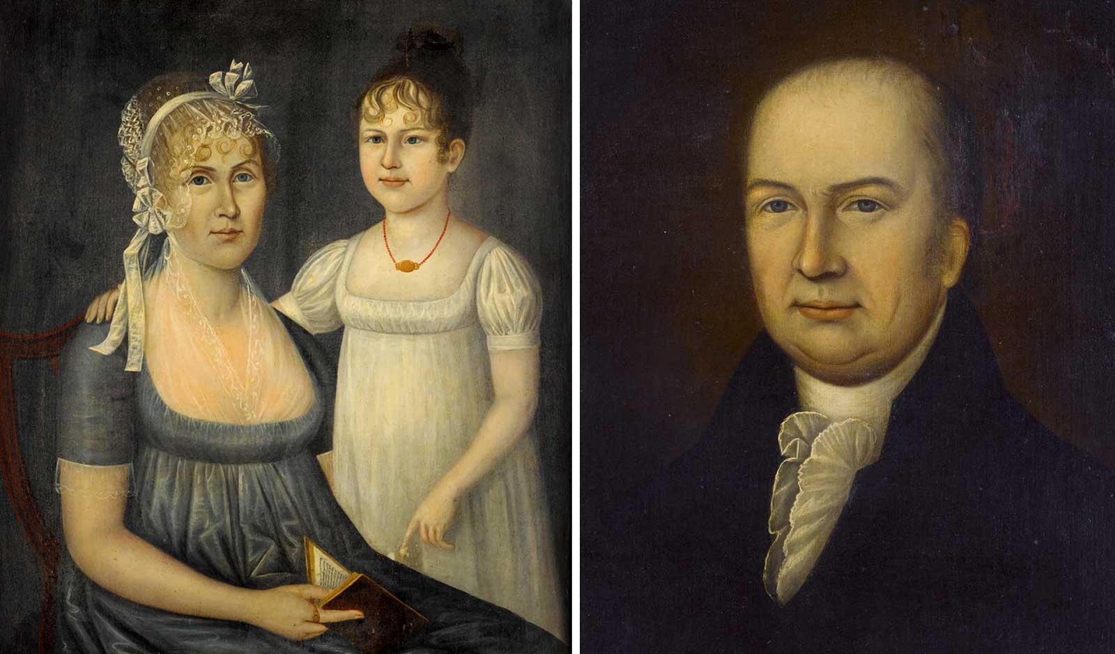 Dr. Andrew Aitkin (1757-1809), Mrs. Andrew Aitkin (Elizabeth Aiken, 1761-1811) and her daughter, Eliza Aitkin (1798-1885),