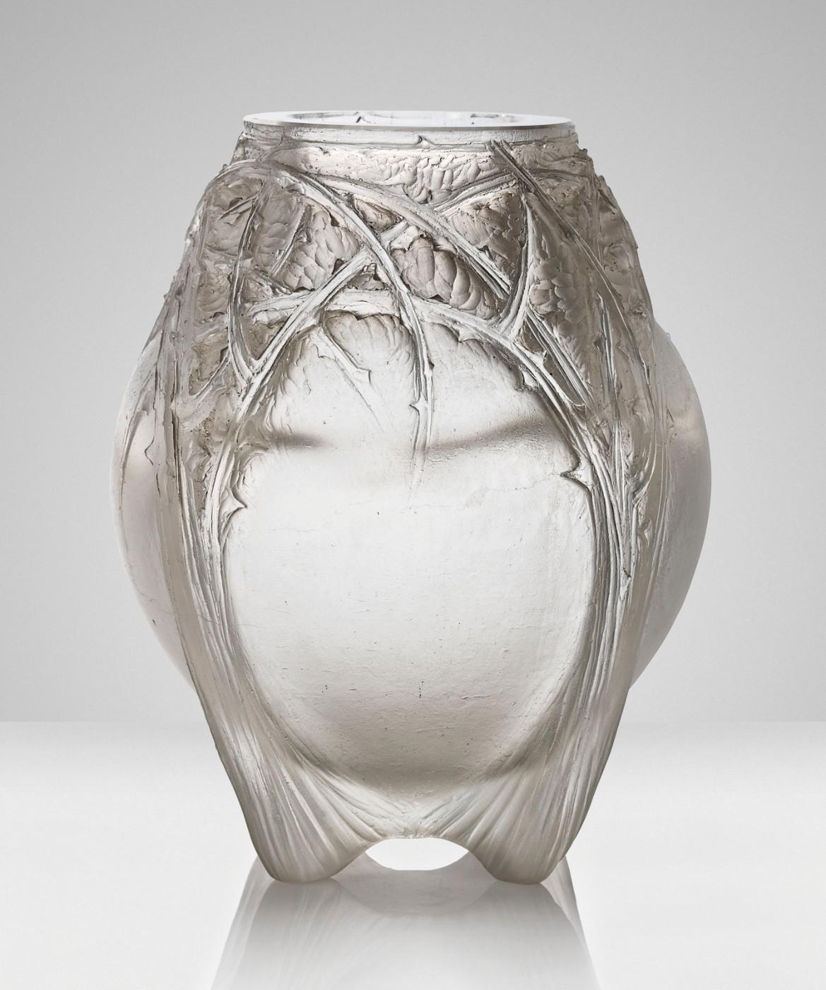 RENÉ LALIQUE (1860-1945)  'ÉPINES FORMANT QUATRE PIEDS', A RARE CIRE PERDUE VASE, NO. CP 377, DESIGNED 1921