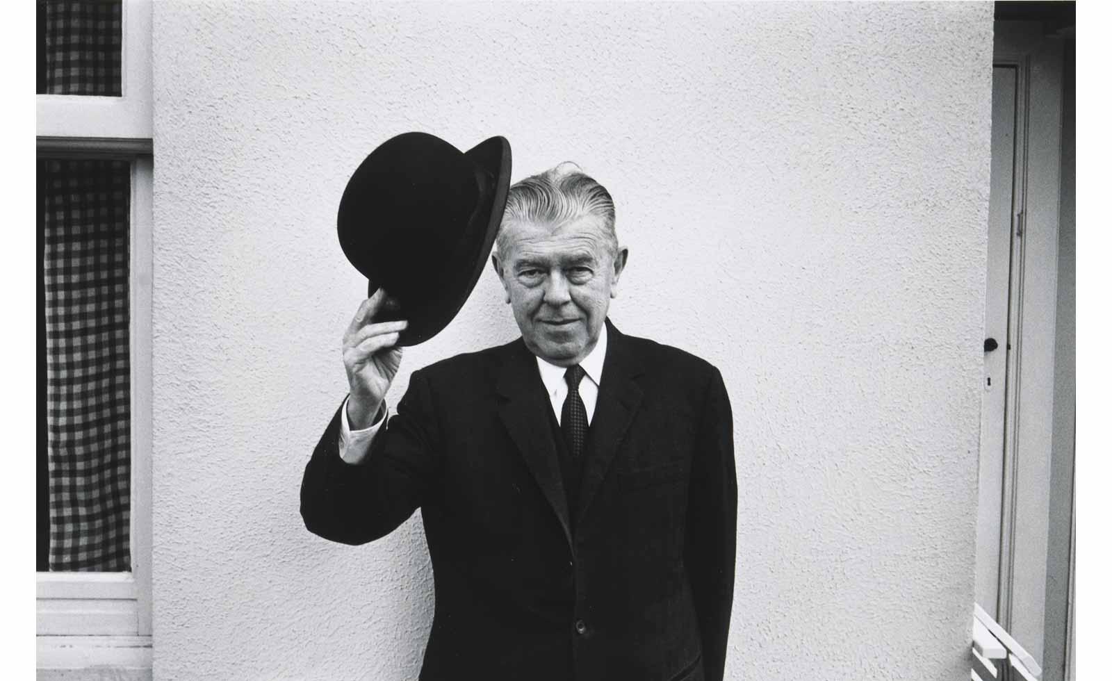 Duane Michals, Magritte Tipping Hat, 1965. Gelatin silver print. 