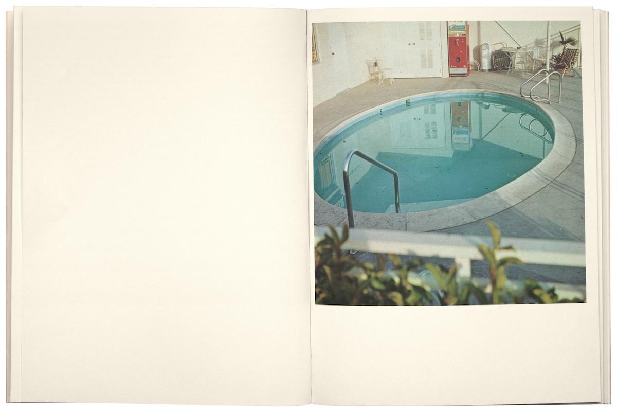 Ed Ruscha. Spread from Nine Swimming Pools and a Broken Glass. 1968. Artist’s book, offset printed, 7 × 5 1/2 × 3/16″ (17.8 × 14 × 0.5 cm). © 2023 Edward Ruscha. Photo Susan Haller, Ed Ruscha Studio