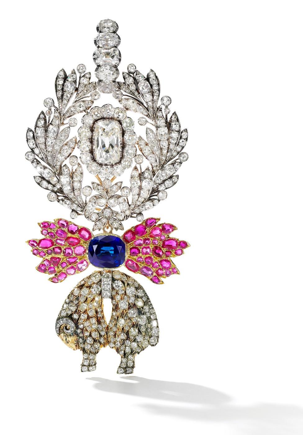 A sapphire, ruby and diamond Order of the Golden Fleece, Austria, and a jewelled neck badge, circa 1825