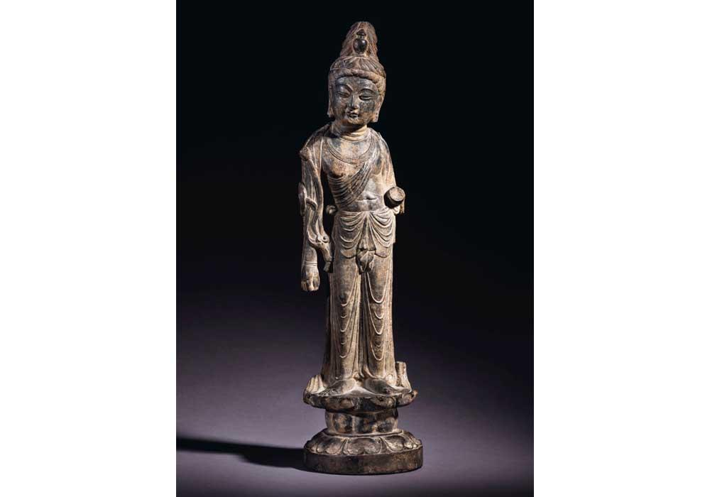An Important and Very Rare Grey Limestone Figure of Mahasthamaprapta