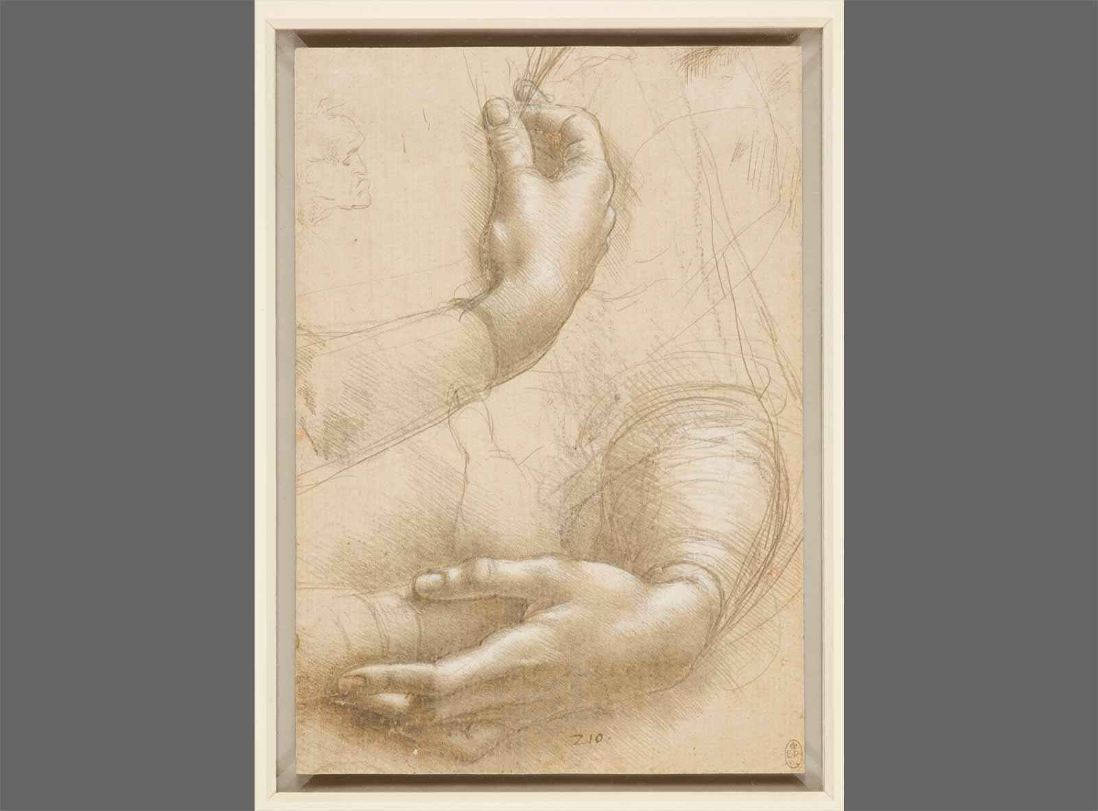 Leonardo da Vinci Woman’s Arms and Hands; a Small Man’s Head in Profile.