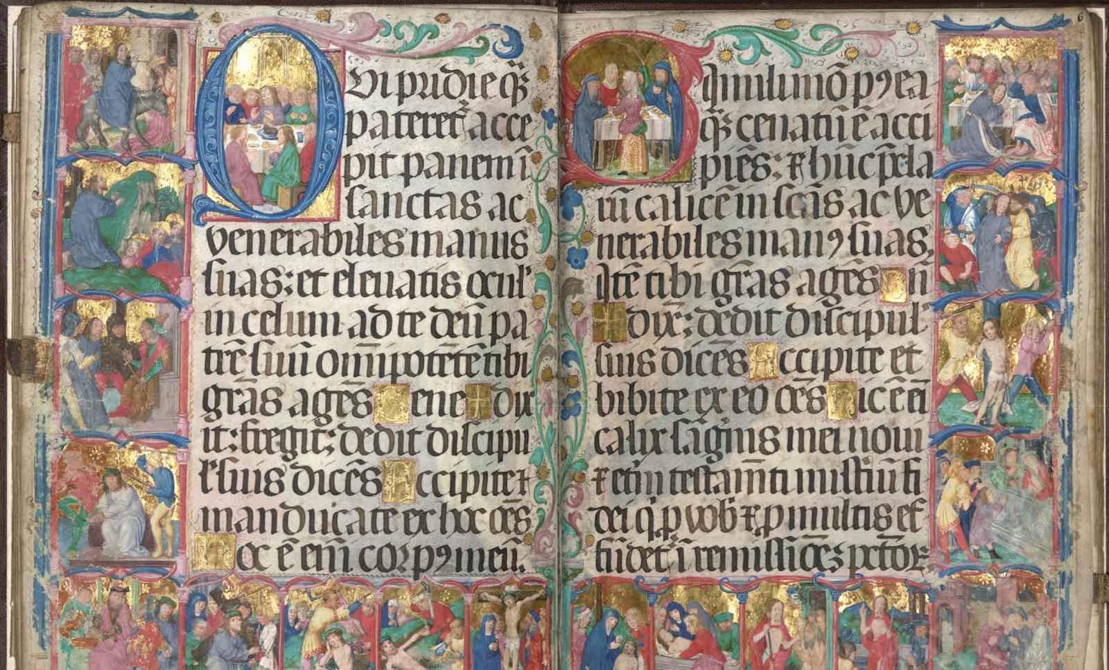 Ulrich Taler (Augsburg), Illuminations in Extractus missae on fols. 5v – 6r, c. 1505.  Bavarian State Library, Munich, Germany.