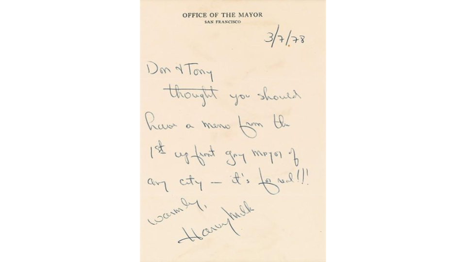 Harvey Milk, autograph letter signed as the acting Mayor of San Francisco, March 7, 1978.