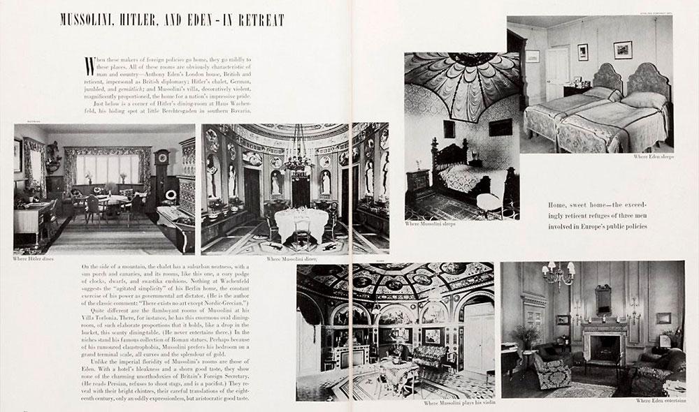 Vogue (U.S.), August 15, 1936, feature on the homes of Hitler, Mussolini, and Eden.