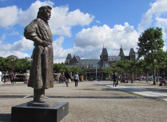 A statue of Rembrandt van Rijn near the Rijksmuseum in Amsterdam. Source.