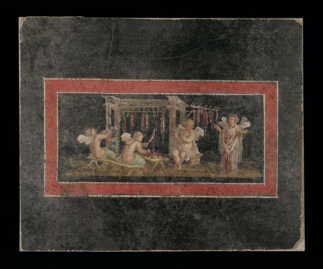 1 Unknown, Fresco Fragment with Four Cupids Hanging Garlands, third quarter of 1st century. Fresco. J. Paul Getty Museum. 