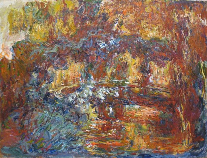 Monet blurry impressionistic painting of a bridge over water, nearly indistinguishable