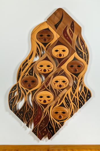The First People, 2008, Susan Point, Musqueam, Canadian, born 1951, red and yellow cedar, 144 x 89 in. (365.8 x 266.1 cm), Margaret E. Fuller Purchase Fund, in honor of the 75th Anniversary of the Seattle Art Museum, 2008.31 © Susan Point. Photo: Nathaniel Willson