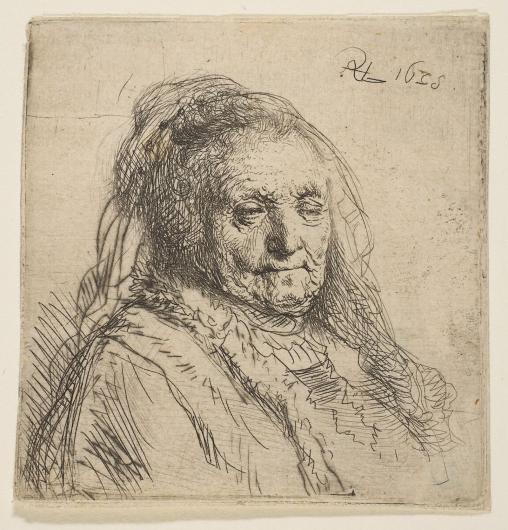 The Artist's Mother: Head and Bust, Three-Quarters Right. Rembrandt, 1628.