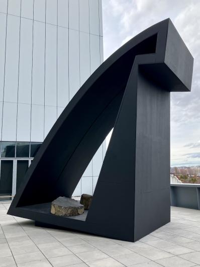 orkwase Dyson, Liquid Shadows, Solid Dreams (A Monastic Playground), 2024. Wood, steel, absolute black granite, basalt, graphite, and acrylic. Collection of the artist; courtesy GRAY and Pace Gallery. 