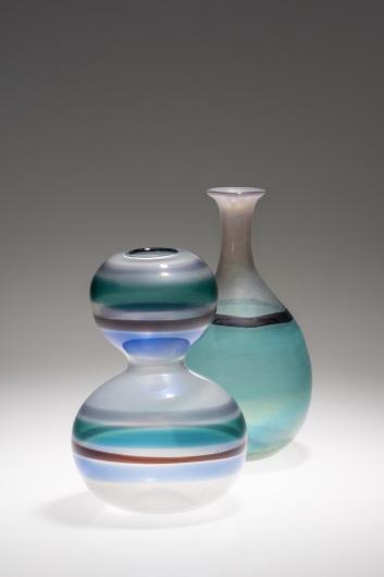 Carlo Scarpa, A fasce, 1942 (L) and A fasce, 1942 (R). Glass, 8 1/2 in. (21.6 cm); 9 3/4 in. (24.8 cm). Olnick Spanu Collection, New York.