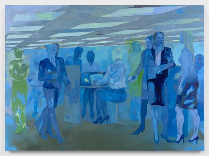 Georgia Gardner Gray, Office Angels, 2023. Oil on canvas, 86 5/8 x 118 1/8 in. Courtesy Regen Projects, Los Angeles 