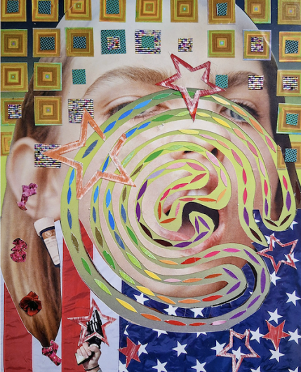 Paul Loughney, Indoctrinated Spirit, 2025. Collage mounted on panel, 10 x 8 x 1 in. Courtesy Paste-Up