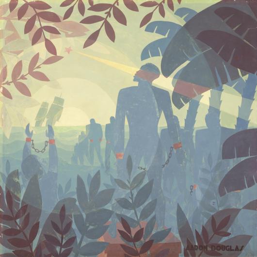 Aaron Douglas, Into Bondage, 1936, oil on canvas, National Gallery of Art, Washington, D.C., Corcoran Collection (museum purchase and partial gift from Thurlow Evans Tibbs, Jr., the Evans‐Tibbs Collection). 
