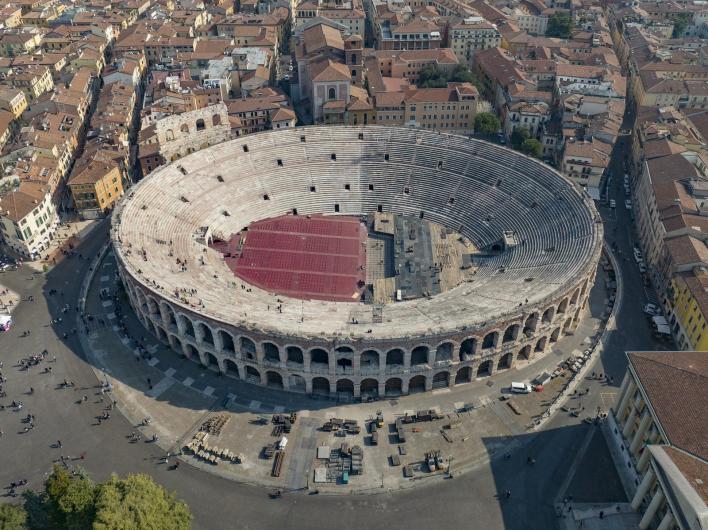 Aerial view of Arena in Verona, Italy. 2022. Photograph by © Arne Müseler.