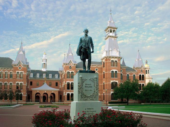 Baylor University historic campus with statue