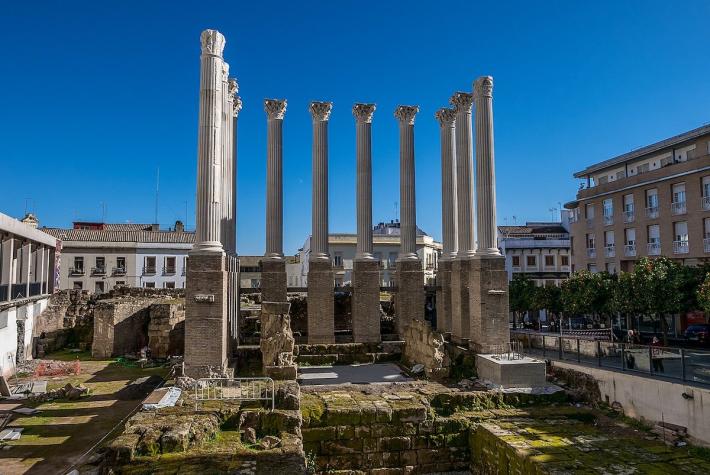 Remains of the Roman temple in modern Córdoba, Spain. The temple was presumably dedicated to the imperial cult and built during the 1st century CE. Credit: Wikimedia Commons. 