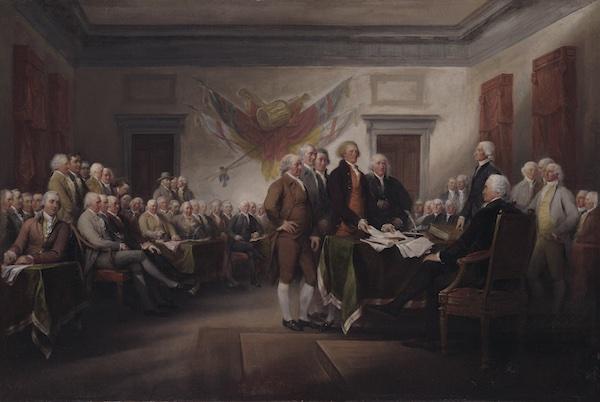 John Trumbull, The Declaration of Independence, July 4, 1776, 1786–1820. Oil on canvas.  20 7/8 × 31 in. (53 × 78.7 cm)