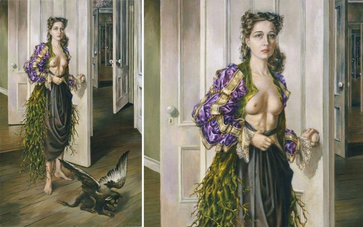 Image of Dorothea Tanning's painting "Birthday," 1942, oil on canvas, 40 1/4 x 25 1/2 in. Philadelphia Museum of Art. © The Estate of Dorothea Tanning.