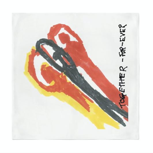 Luchita Hurtado designed bandana with "together for-ever" text 