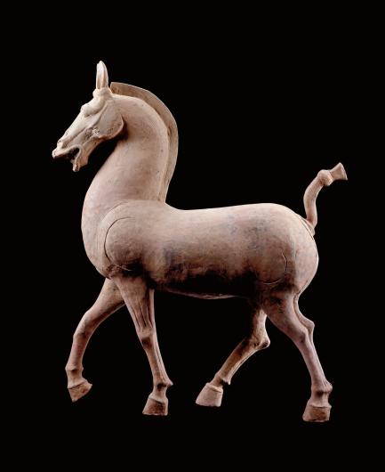 Prancing Horse China 1 – 200 CE Earthenware with traces of pigment 42 × 36 1/2 × 11 1/2 in., 106.68 × 92.71 × 29.21 cm Minneapolis Museum of Art Gift of Ruth and Bruce Dayton