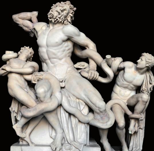 Laocoön and His Sons, Copy after a Hellenistic original found in the baths of Trajan, Rome, Italy, in 1506, 40 – 30 BCE, Marble, 8 feet, 2.4 meters, Museo Pio-Clementino, Octagon, Laocoön Hall, Vatican Museums, Vatican City