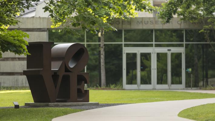 South entrance of Crystal Bridges with LOVE sculpture by Robert Indiana