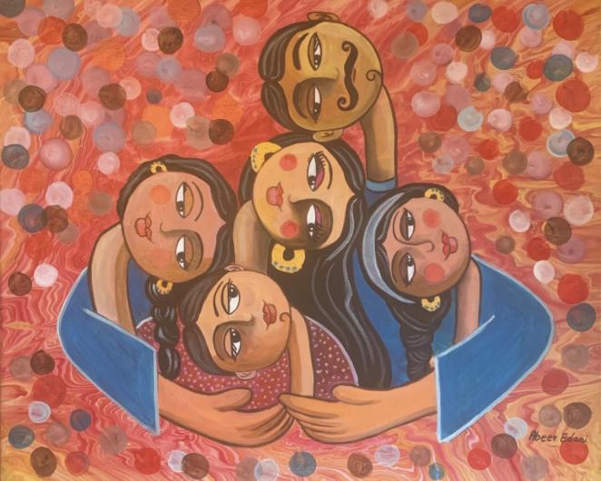 Family Love (Stay Together), 2020, oil on canvas, by Iraqi artist Abeer Al Edani.