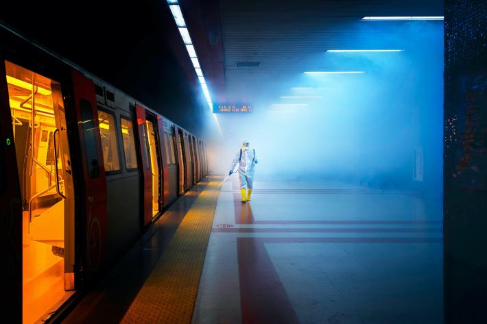 "During the coronavirus pandemic, the Health Affairs unit of Ankara Municipality sprays all public transportation, day and night."