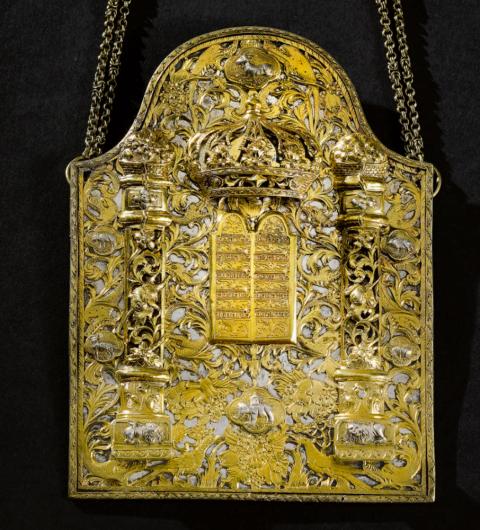 Front, An Important Parcel-Gilt Silver Torah Shield Engraved With A Plan Of The Holy Temple In Jerusalem, Attributed To Elimelekh Tzoref Of Stanislav, Circa 1780