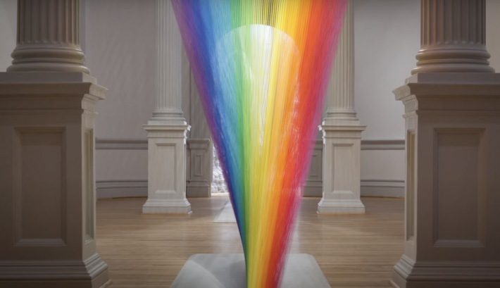 Image: Gabriel Dawe, Plexus A1 + site specific installation at the Smithsonian American Art Museum's Renwick Gallery + Thread, painted wood and hooks + 25' x 12' x 40' + 2015.