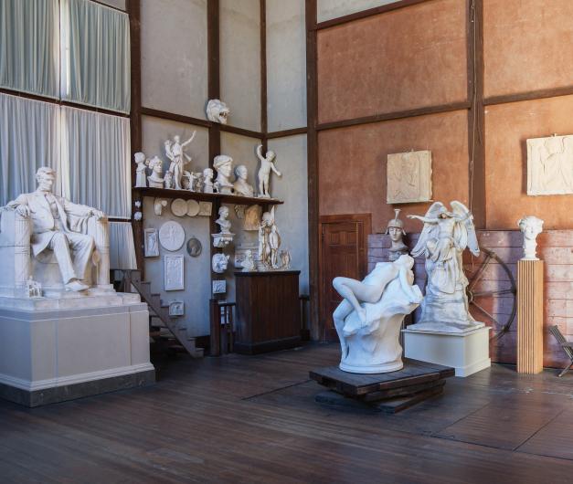 Interior of the Studio at Daniel Chester French’s Chesterwood, Stockbridge, Mass., with “Andromeda” and the seated “Abraham Lincoln,”