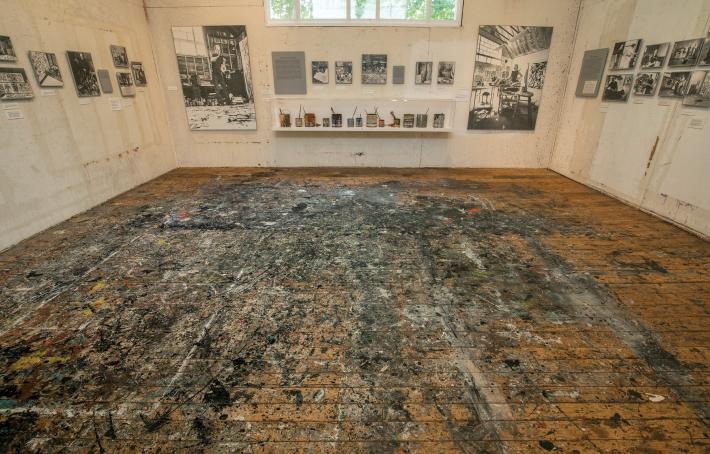 Floor of Jackson Pollock and Lee Krasner Studio, covered in splatters of paint