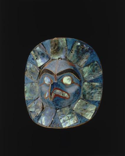 Aam'halait (headdress frontlet), ca. 1860, Tsimshian, maple wood, abalone shell, paint, 9 3/8 x 9 x 3 in. (23.81 x 22.86 x 7.62 cm), Gift of John H. Hauberg, 91.1.47. 