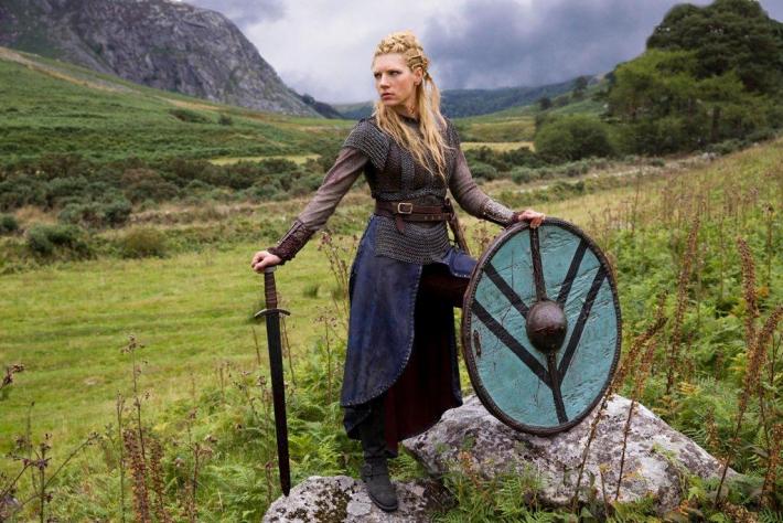 Katheryn Winnick as Lagertha from the popular History Channel show Vikings. Characters such as Lagertha exemplify the modern fascination with Viking warrior women, also known as Shield Maidens. Though dramatized for TV by Winnick, Lagertha is thought to be a historical individual known mainly through Norwegian folktales and the Danish history written in the 12th century CE by Saxo Grammaticus.