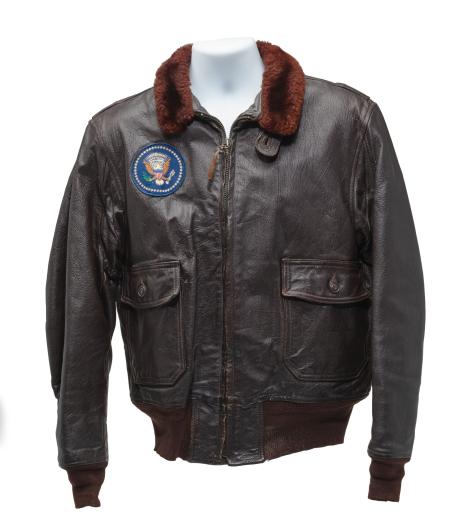 brown leather jacket with fur collar once belonging to JFK